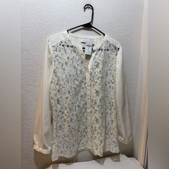 Chico's Ivory lace sheer top Size-1 - Picture 1 of 7